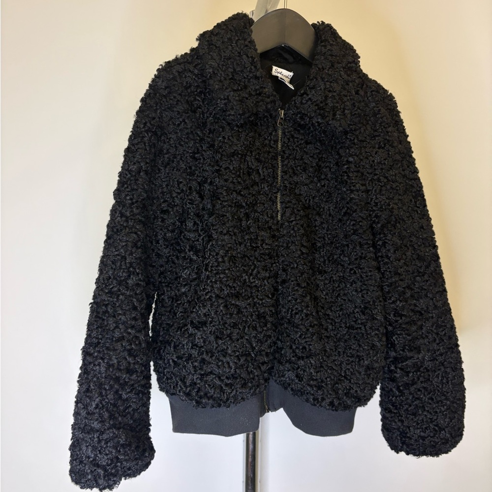 Splendid Kids Black Sherpa Zip Jacket – Size 7/8 – Cozy Fuzzy Fleece Bomber